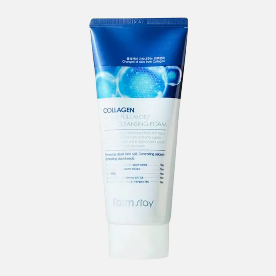 Корейская умывалка для лица. Пенка для умывания Collagen Water Full moist Deep Cleansing Foam 180ml (Farmstay). [Farm stay] пенка для лица коллагеновая Farmstay Collagen Water Full moist Deep Cleansing Foam 180 мл. Увлажняющая пенка с коллагеном Farmstay Collagen Water Full moist Deep Cleansing Foam. Farmstay пенка очищающая с коллагеном - Collagen Water Full moist Deep Cleansing, 180мл.